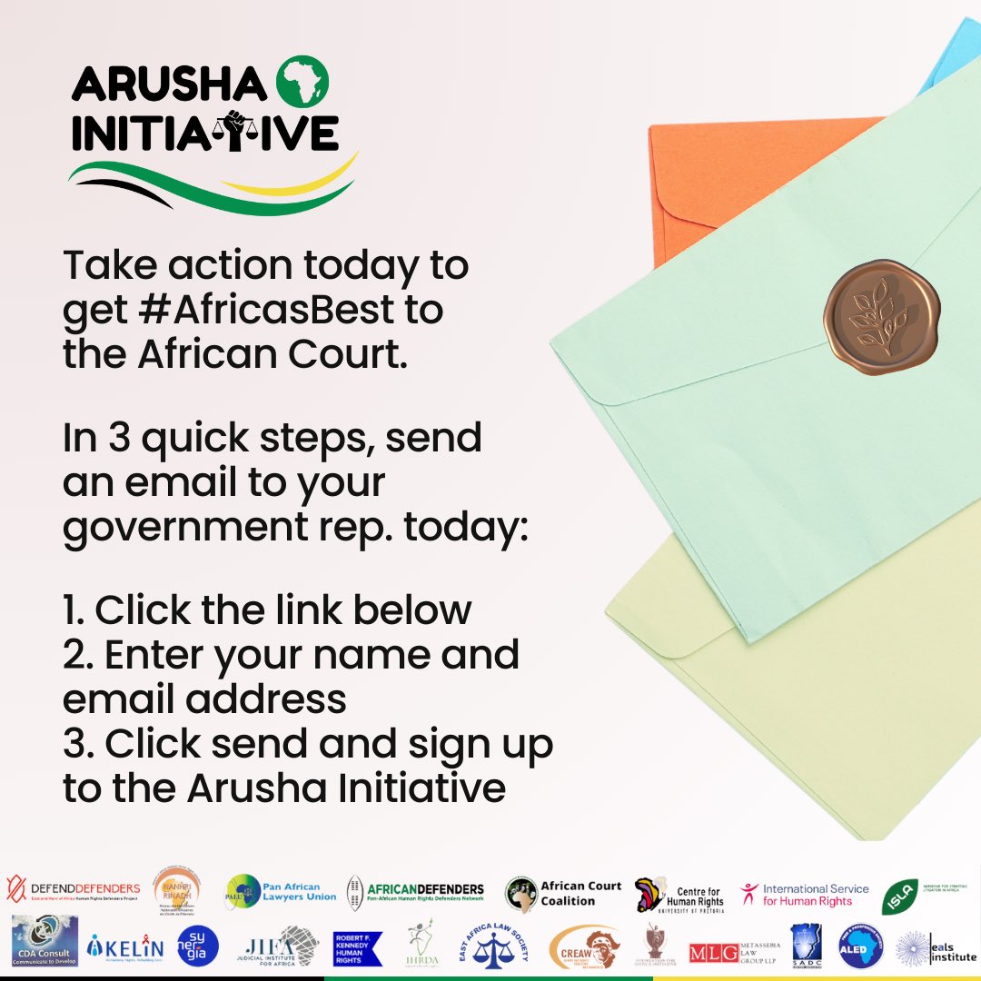 Today! You can take the lead to get #AfricasBest to the African Court! It is our #DayOfAction Click the link below to send an email to your state representative and request that they nominate #AfricasBest. Send now in 1 minute: act.newmode.net/action/arushai…