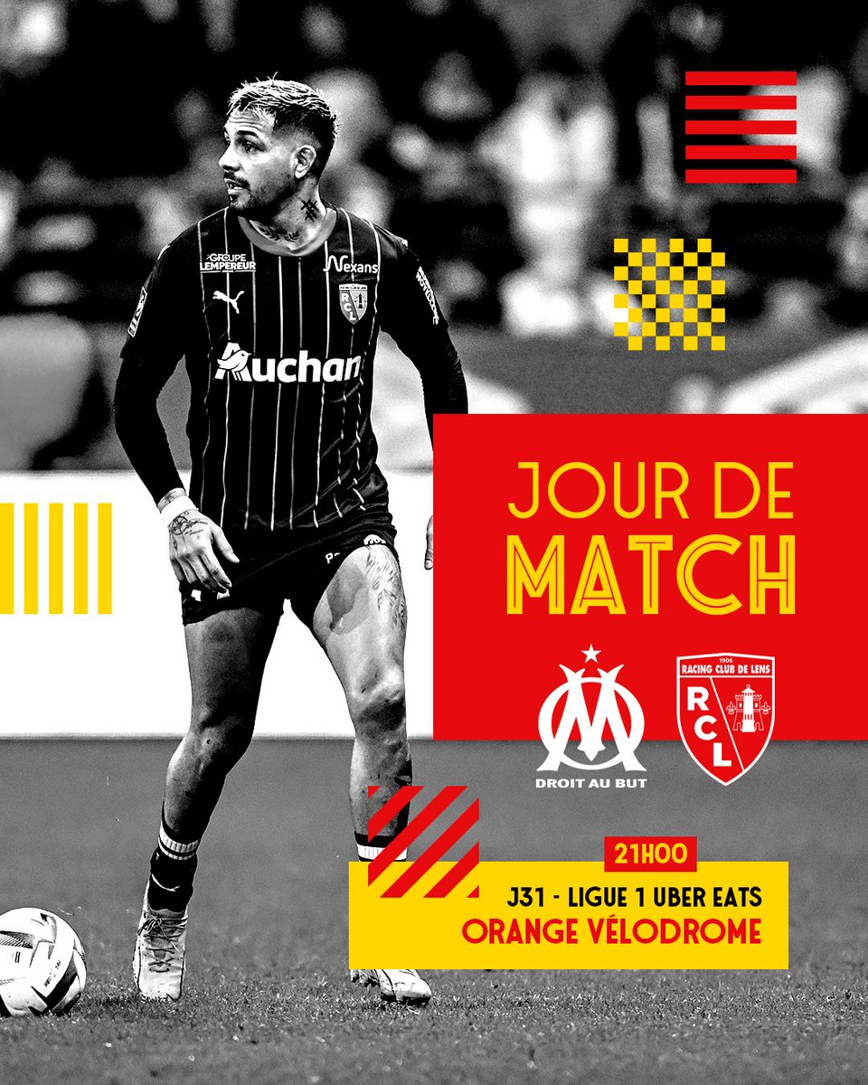 𝑱𝒐𝒖𝒓 𝒅𝒆 𝒎𝒂𝒕𝒄𝒉 🔥

J3⃣1⃣ <a href="/Ligue1UberEats/">Ligue1UberEats</a>
🆚 <a href="/OM_Officiel/">Olympique de Marseille</a> 
⌚️ 21h00
📍 Orange Vélodrome
📲 #OMRCL

#FierDEtreLensois ❤️💛