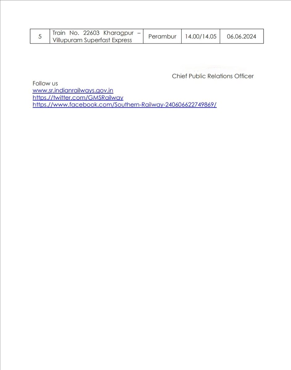 The timings of the following trains will be revised due to operational reasons with effect from dates mentioned. Passengers, kindly take note and plan your journey.

#SouthernRailway #TrainServices #RailwayUpdate #RailwayAlert