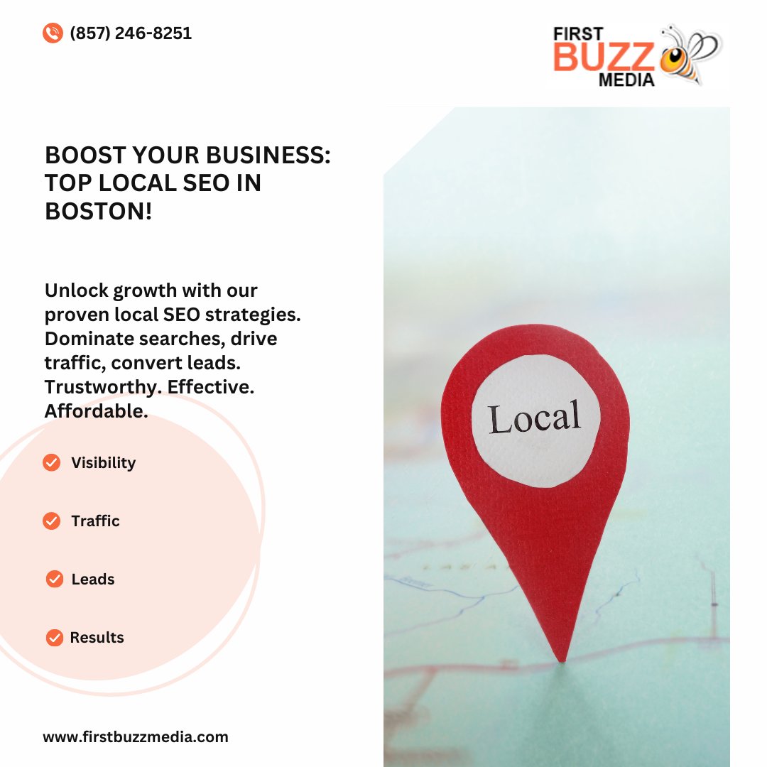 Boost your business's online visibility with the best local SEO services in Boston! 🌟 Increase leads, drive traffic, and dominate search results. #BostonSEO #LocalSEO #DigitalMarketing #SmallBizSuccess

firstbuzzmedia.com/service/local-…