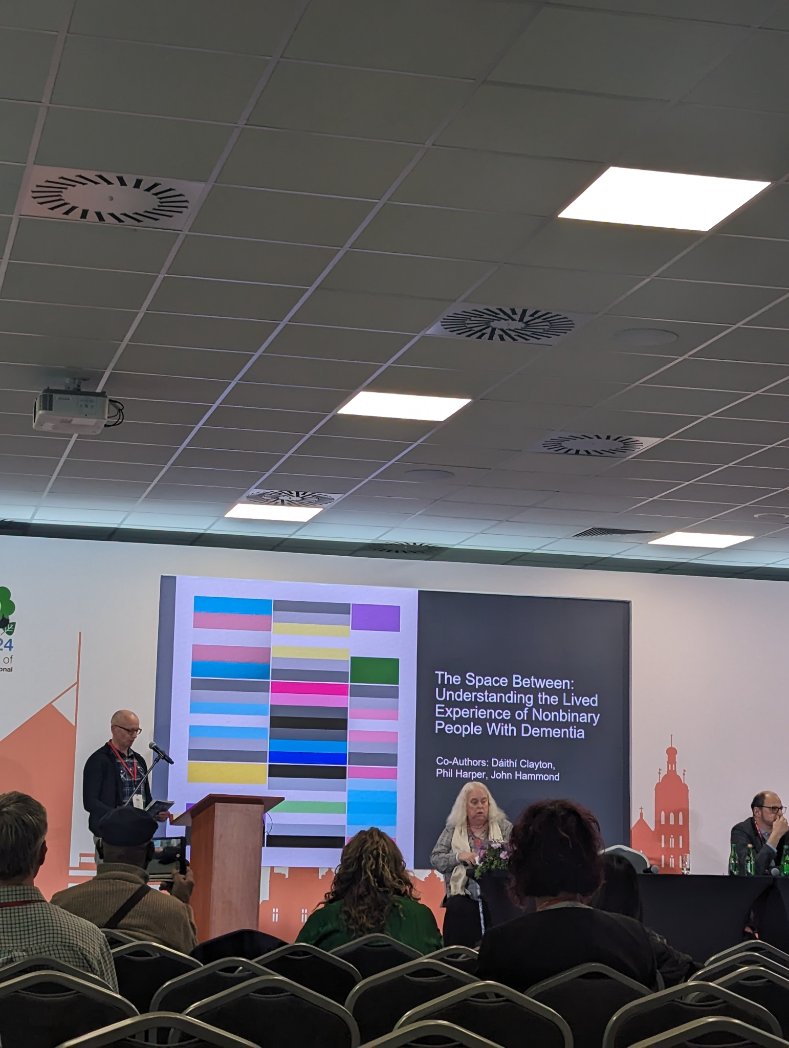 An insightful session hearing about underrepresented populations and dementia. Daíthí Clayton & John Hammond discussing the experiences of non-binary individuals living with dementia and ensuring that care practice meets the diverse needs of those living with dementia #ADI2024