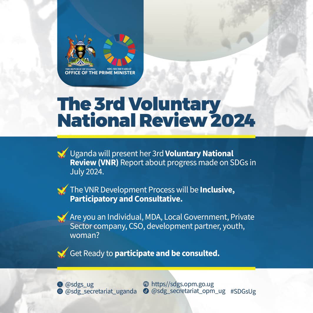 The Voluntary national review is a process by which countries take stock and assess progress and challenges in the implementation of the Sustainable Development Goals of the 2030 Agenda. 

Link to survey: surl.li/shmzq

#Ug3rdVNR2024 
#LeavingNoOneBehind