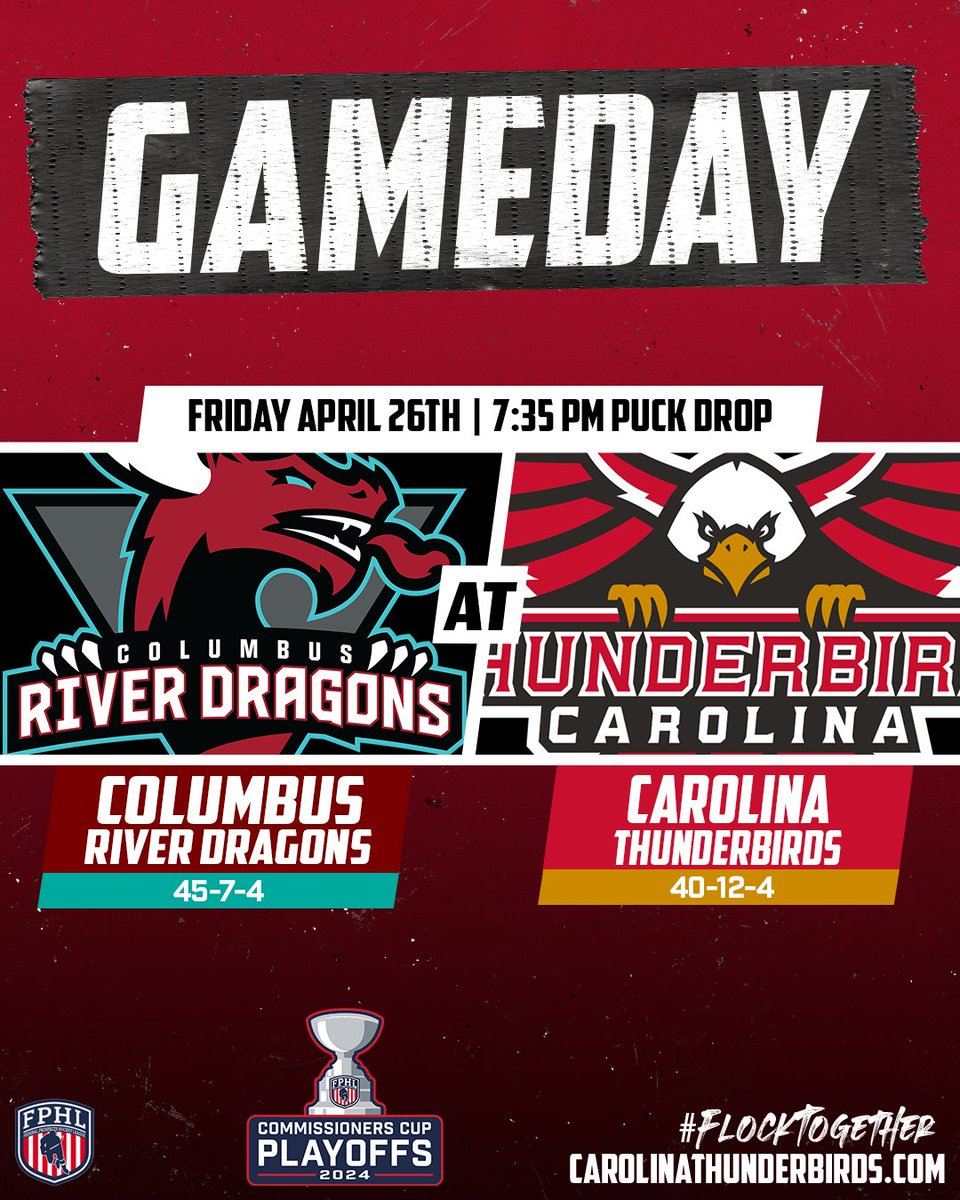 And so it begins.

🆚: Columbus River Dragons
🏟️: Fairgrounds Arena
🏟️: Semifinals, Game One
🎟️: bit.ly/3UdZAqZ
⏰: 7:35 p.m. EDT
📺: Thunderbirds TV (YouTube)
📻: WTOB 980 AM

#flocktogether #unfinishedbusiness