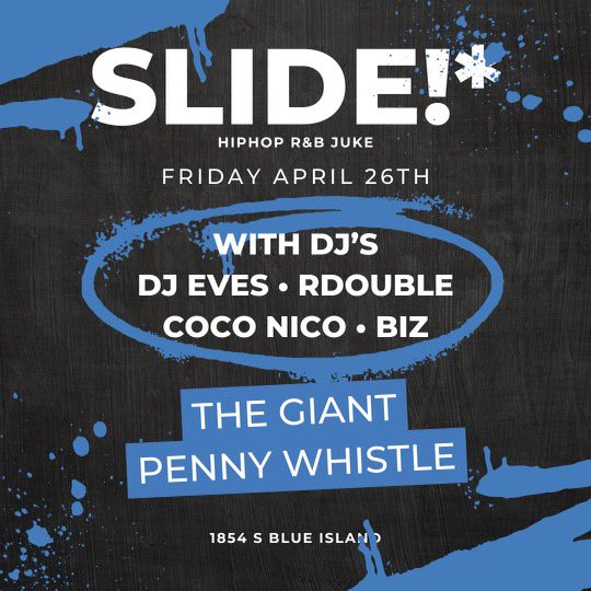 Dance party in Pilsen TONIGHT 

SLIDE ! 

@Do312 @TimeOutChicago 

#danceparty #djs