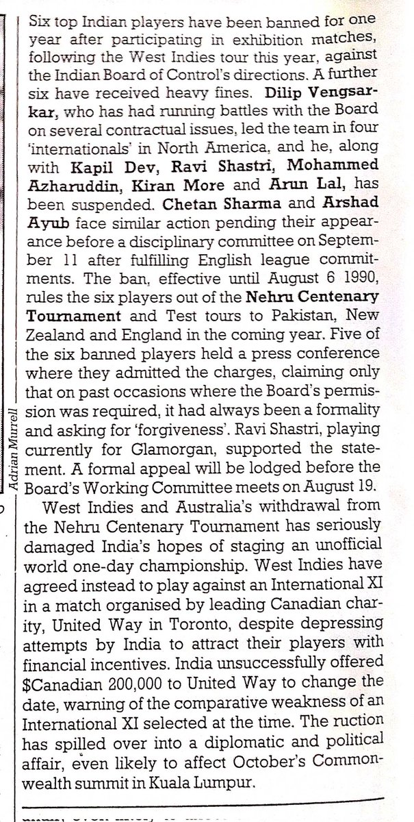 Six banned, six fined (The Cricketer Sept 1989) #Archives