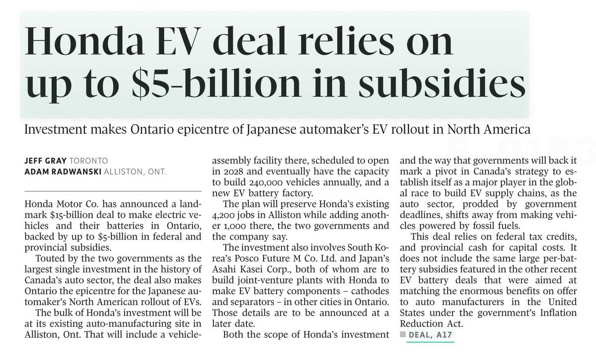 Bankrupt federal and Ontario governments borrow another $5B to fund the crazy illusion that we will all be driving expensive EVs soon and that this will save the planet. Most Canadians will be too poor to even be able to afford these cars.