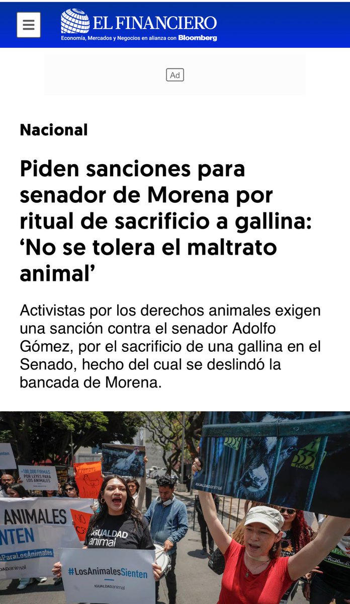 Que ya hay una sanción para el senador Adolfo Gómez Hernández después de permitir el sacrificio de una gallina, pero no encuentro en en qué consiste esa “sanción” ¿Alguien tiene datos? #MaltratoAnimal