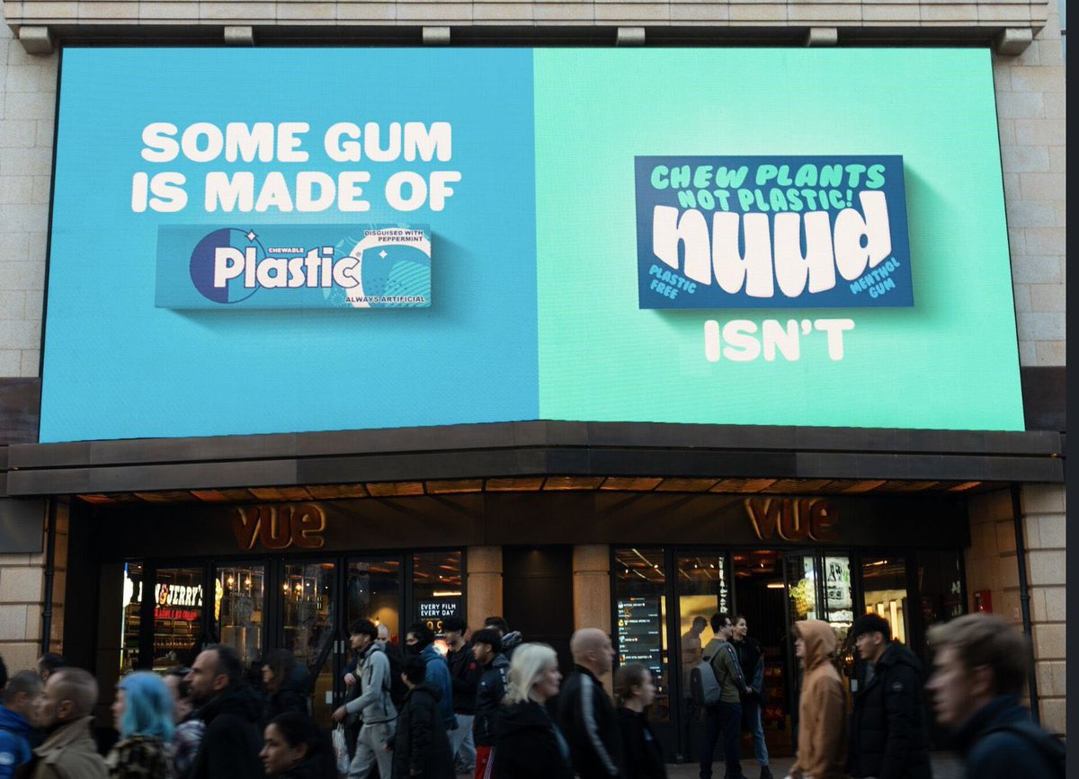 #NuudGum vs. #Wrigley

Nuud determined to expose Big Gum’s use of #plastic in its products. They don’t name the brands but make a visual reference to the packaging of Doublemint and Orbit/Extra.

3/3 🧵

#Brands #MarketingTwitter #Marketing #Advertising #OOH #CPG