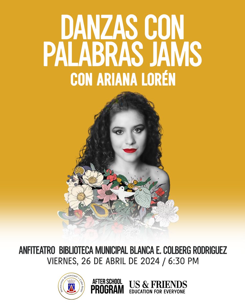 HOY 6:30PM | Danzas con Palabras Jams, con Ariana Lorén, en el Anfiteatro de la Biblioteca Municipal de Cabo Rojo. | #Agenda