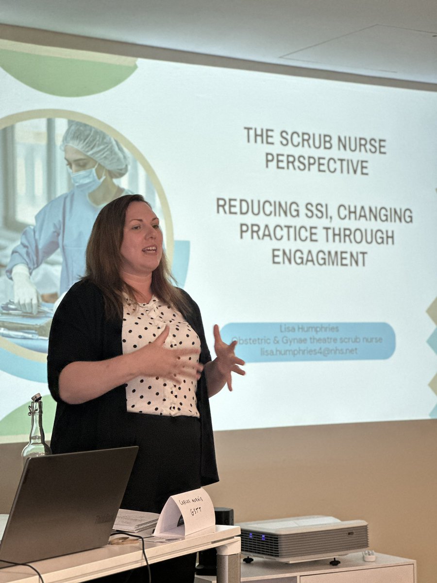 @DrMikeMagro @essity @OUHospitals @SmithNephewPLC @Jo1Shacks Lisa Humphries from @NGHnhstrust sheds light on the role of scrub nurses in SSI prevention, driving practice change through engagement. 🌟🏥