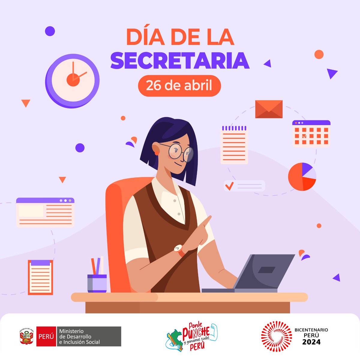 🗓️ 26 de abril | En el #DíaDeLaSecretaria, el #Midis celebra y agradece el trabajo de todas las secretarias del país y de aquellas que día a día respaldan la administración y gestión de servicios de Desarrollo e Inclusión Social que ofrece el sector. 🙋🏻‍♀️🖥️📲 ➡️ Un reconocimiento…