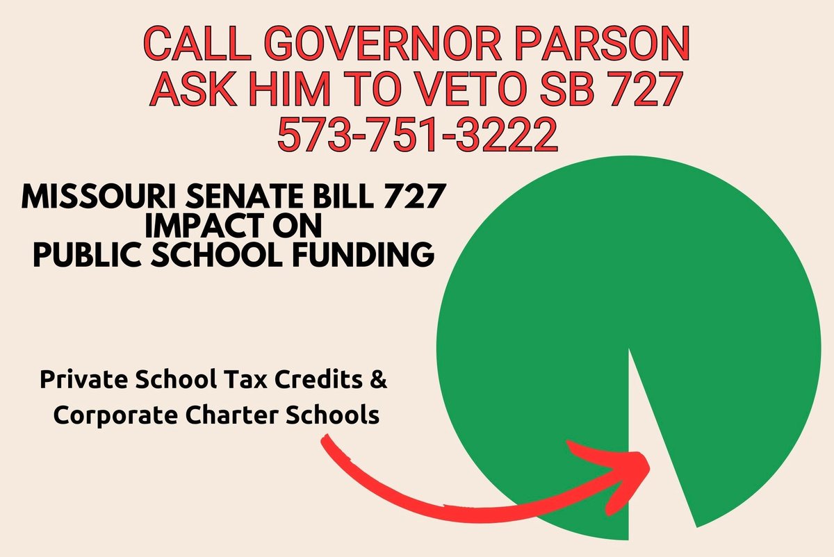 Senate Bill 727 supporters are trying their darndest to convince folks there's a way to cut pie so "everyone gets more." Who's going to tell them about math? Give Governor Parson @GovParsonMO a call-- ask him to protect Missouri public schools and veto SB 727. <a href="/MSTA/">Missouri State Teachers Association</a> <a href="/MissouriNEA/">Missouri NEA</a>