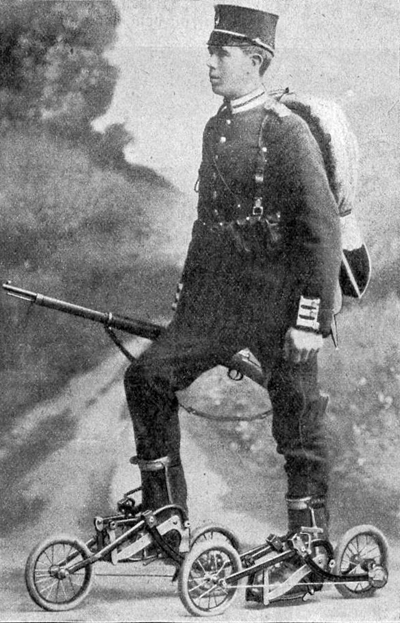 People always post that one US marine with the skateboard and never the 1909 Swedish infantryman with pedal powered inline skates