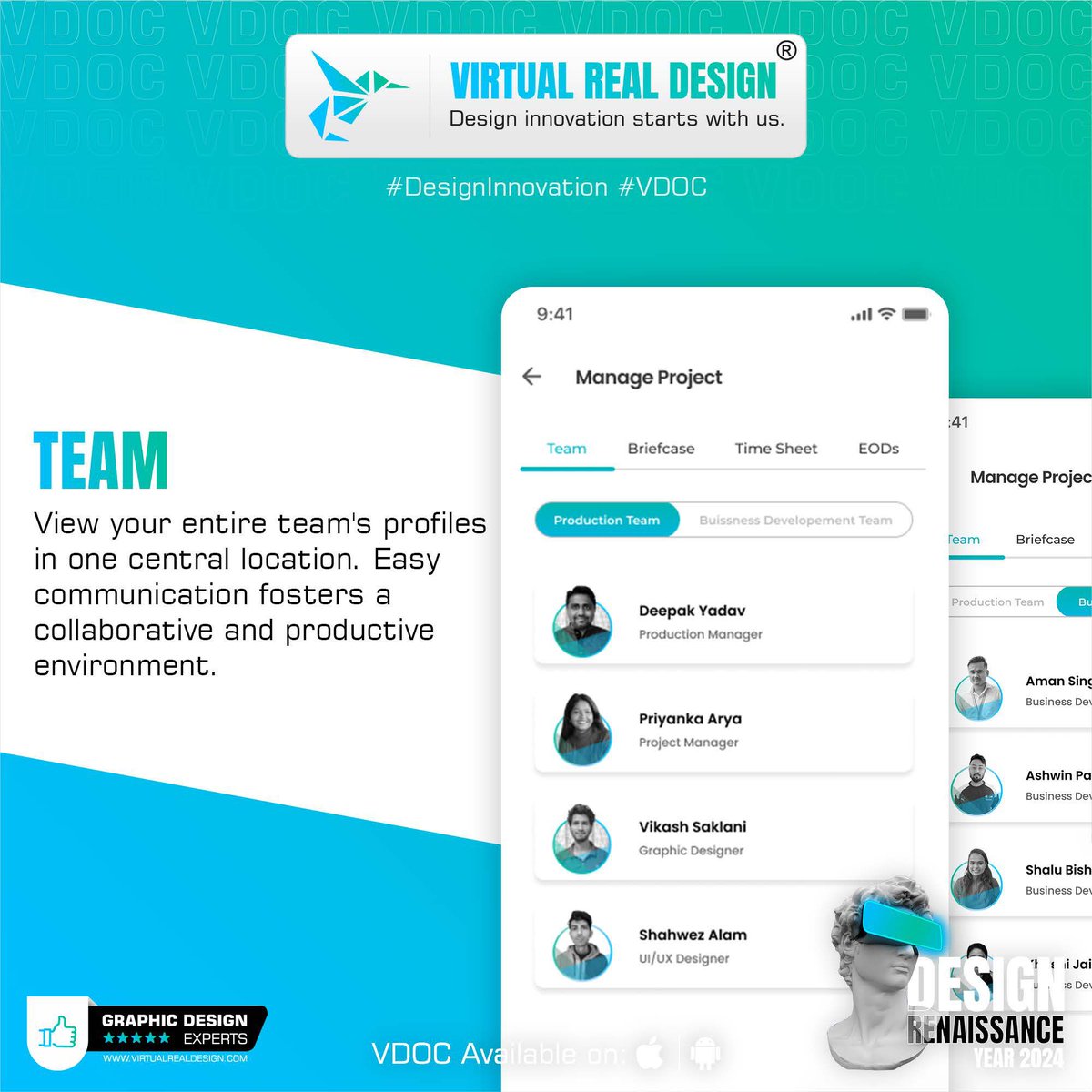 Transform your Graphic design game with VDOC! From real-time chat to organized briefcases, we've got you covered. Stay on track, stay connected, and succeed together. 💼🚀 
#VirtualRealDesign #VDGD #VRDRooms #DesignRenaissanceYear2024 #ProjectManagement #TeamCollaboration