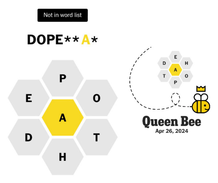 Friday’s #NYTSpellingBee: Apparently there is bi-partisan agreement in Congress that medicinal marijuana should be allowed for relieving arthritis pain. In other words, there is joint support for joint support for joint support. #hivemind #nytsb #spellingbee