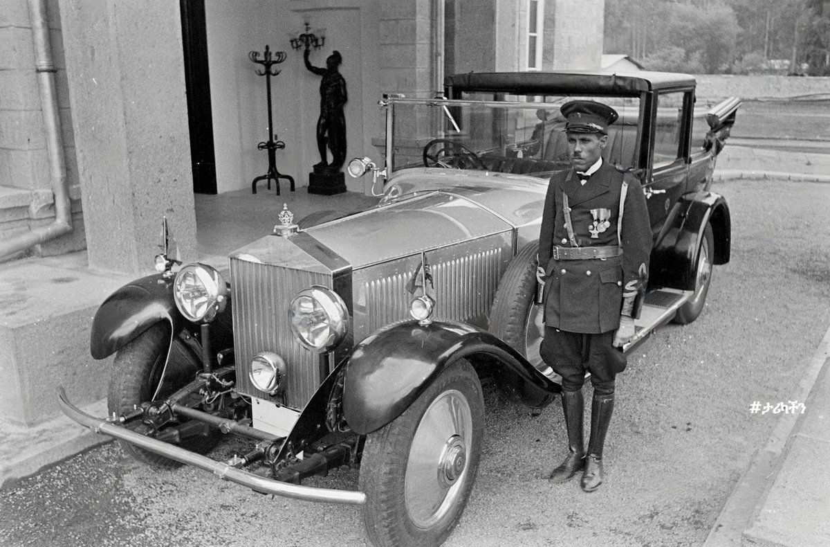 Ethiopian Officer standing near a car in Ethiopia, Addis Ababa 1935