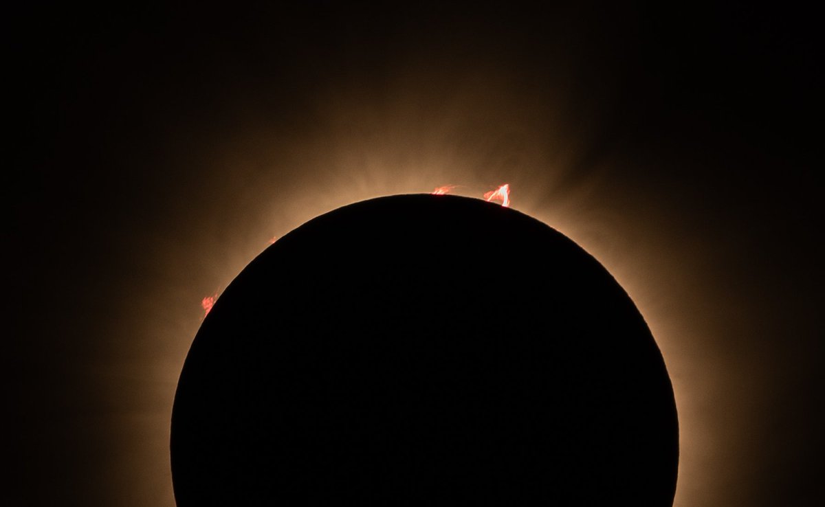 Not a solar flare. I captured prominences (plasma structures anchored to sun) during the eclipse. Good things come to those who put off processing their photos. 🌑😎 #Eclipse2024 #prominence #sciencerocks @WorldAndScience @scifri @nasa