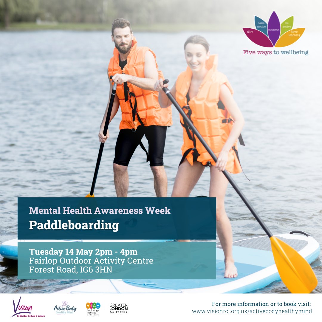 Don't miss our #MentalHealthAwarenessWeek Paddleboarding session on Tuesday 14 May. This popular #water #sport activity is known to have several mental health benefits. 🌊 Try it out for yourself, book your place now: vrcl.uk/ABHM