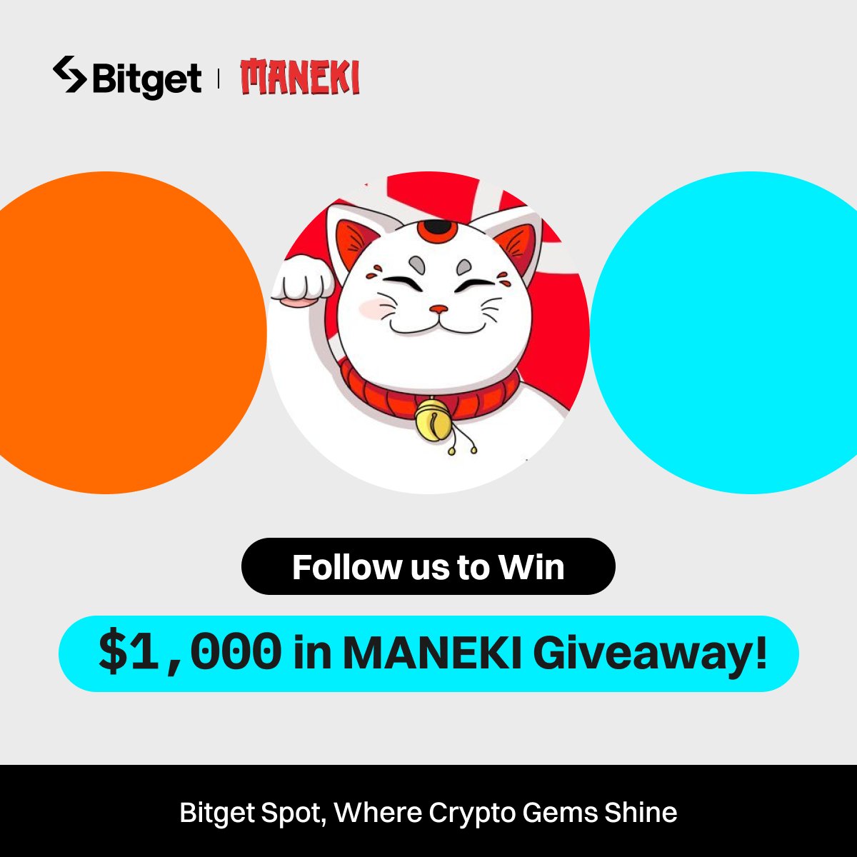 $1,000 GIVEAWAY We're giving away $1,000 worth of $MANEKI to celebrate its listing on #BitgetSpot! 1⃣ Follow @bitgetglobal @UnrevealedXYZ 2⃣ Repost with #MANEKIlistBitget & tag your friends 3⃣ Fill out: forms.gle/WFp7A7Gkw8qJbn… 🎁 20 winners * $50 worth of MANEKI