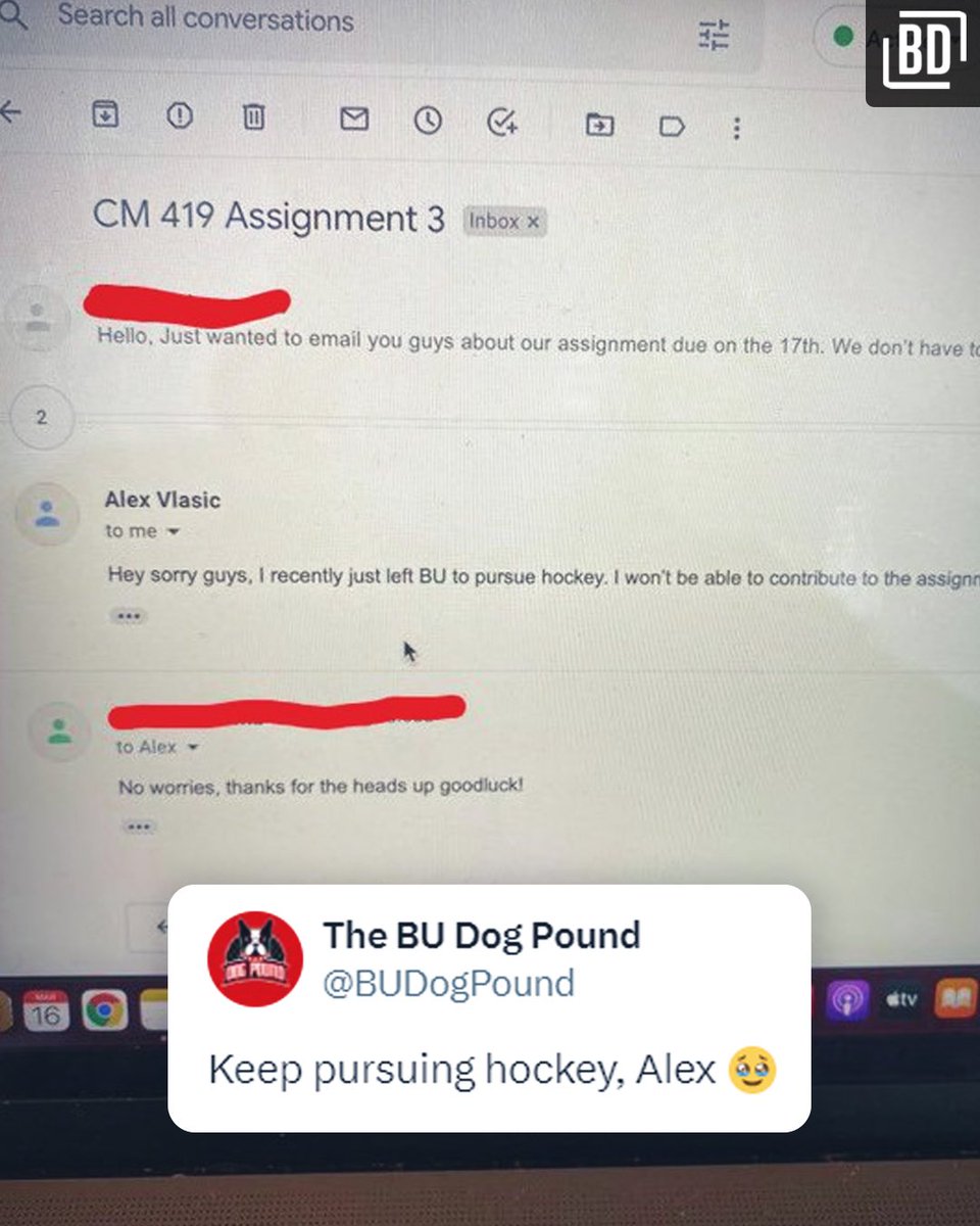 Boston University’s student section shared out this throwback after Alex Vlasic signed his six-year extension with the Blackhawks. 🥹😂 @BUDogPound