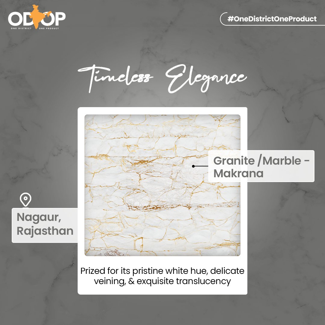 Get charmed by the timeless allure of Makrana #marble - a beautiful natural stone from #Rajasthan. Revered for adorning iconic architectural masterpieces like the #TajMahal, it is still a top choice for artisans & architects worldwide. Explore more at bit.ly/II_ODOP…