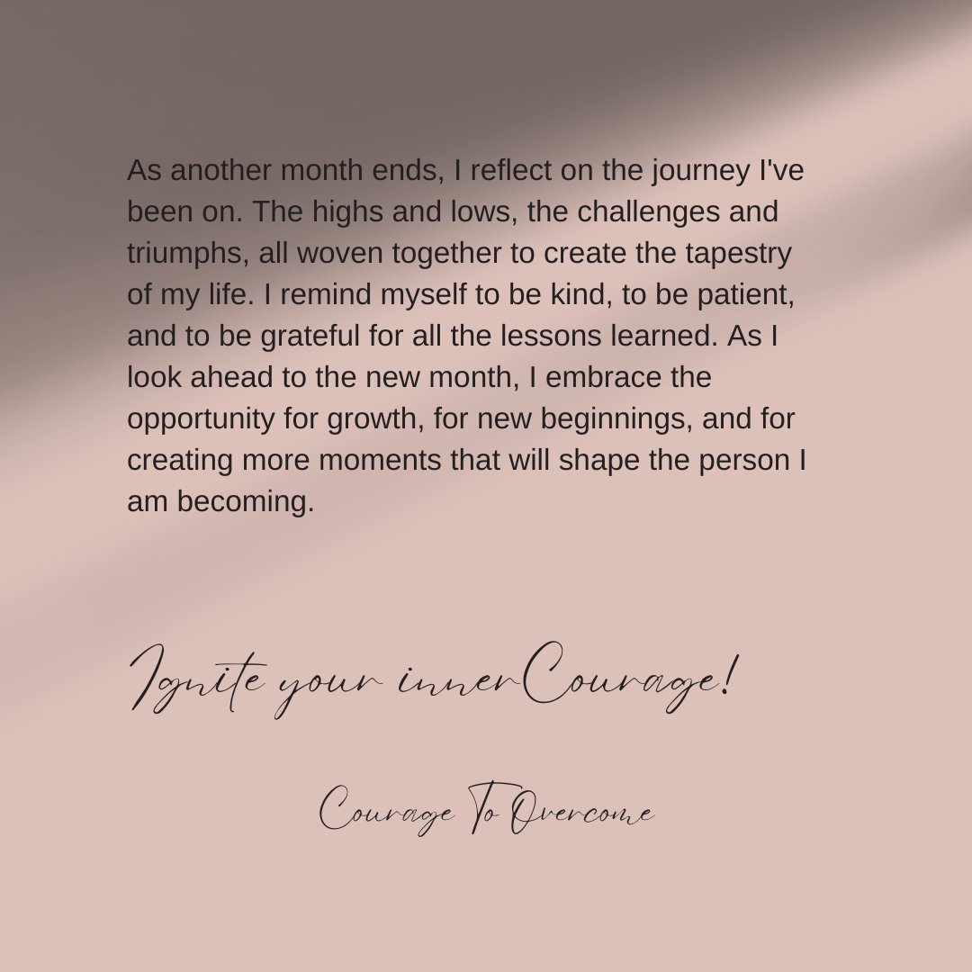 To myself: As April wraps up its story, let's embrace the lessons learned and the strides taken. Here's to the journey—imperfect, yet beautiful. May we carry its wisdom into the next chapter.

#Couragetoovercome #Strengthincourage #mentalhealth #FridayFeels #Couragetogrow