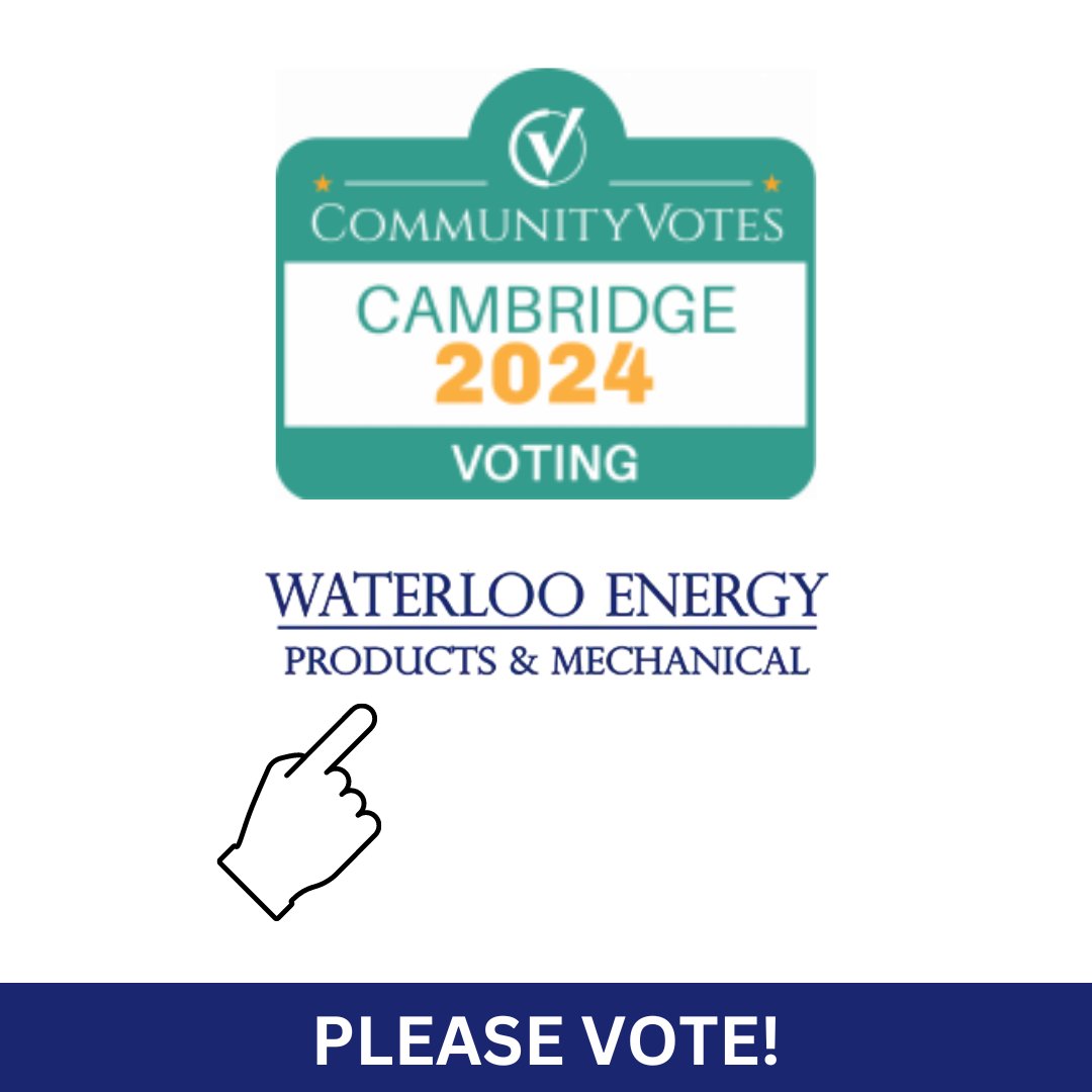 Community Votes Cambridge 2024 nominated us for Heating & Cooling. We need your help to win. Please have your voting in before Sunday, April 28! Please click the link below and vote Waterloo Energy Products. We thank you in advance. cambridge.communityvotes.com/2023/12/home-b…