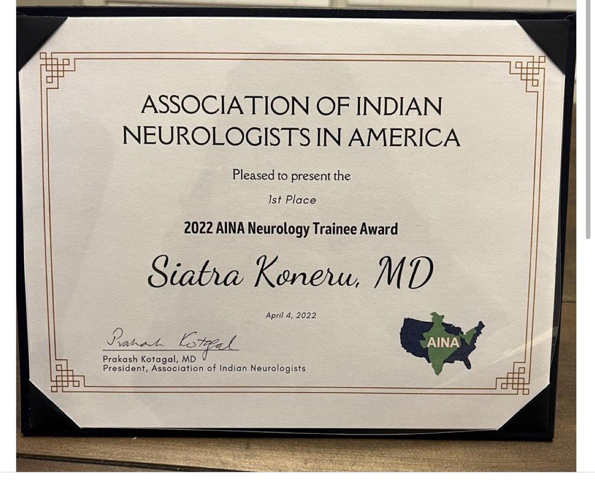 Thank you @IndianNeuroinUS for supporting our trainees with these awards @AANmember #AANAM Great initiative 🙏 Congratulations to my star mentees @kurra_nithin & @SitaraKoneru for winning the 1st place in 2024 and 2022 respectively ! #proudmentor