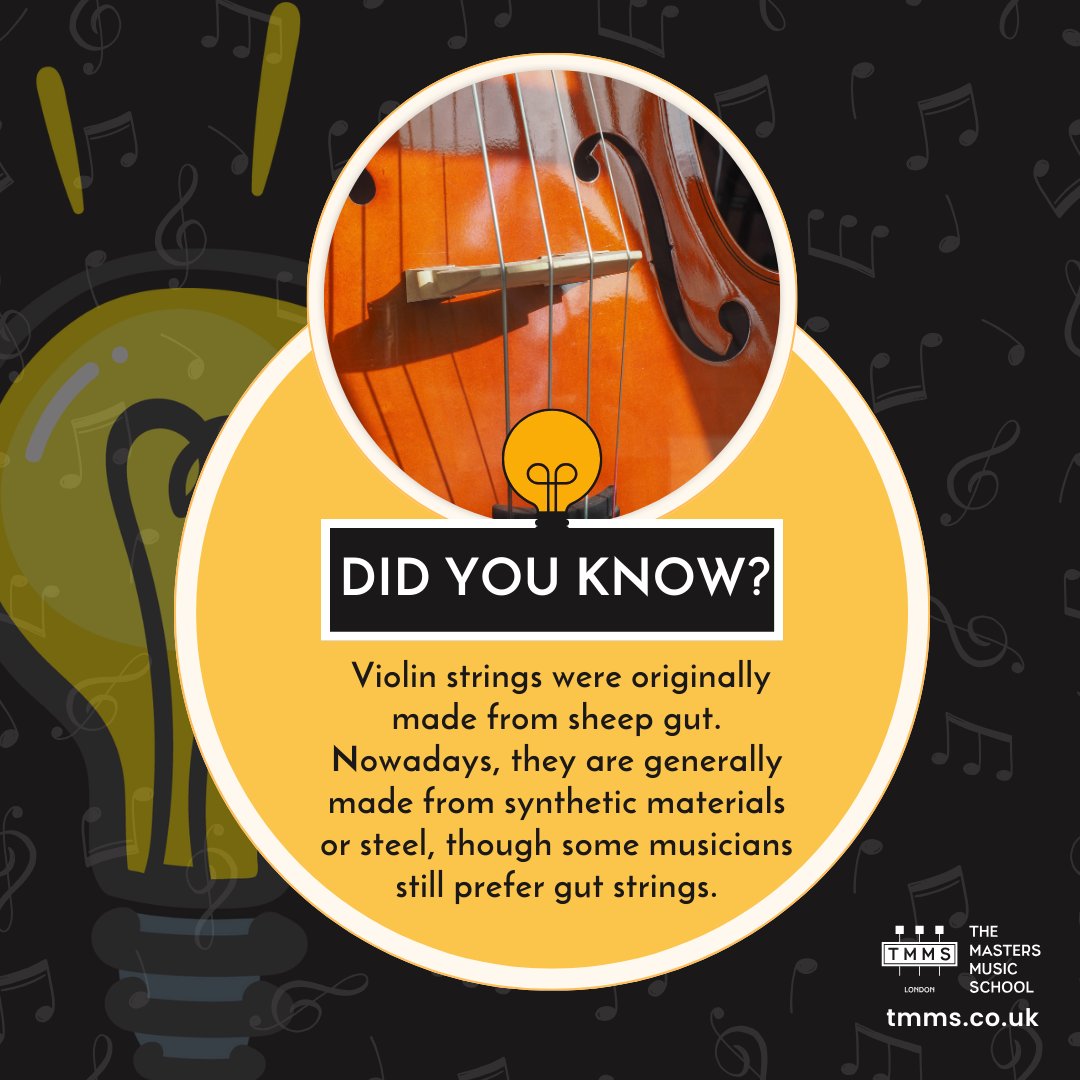 Did you know violin strings were originally made from sheep gut? Today, most are made from synthetic materials or steel, but gut strings remain favored by some for their rich sound. 🎻 #violin #TMMS Click the link to read the full post! bit.ly/448FDGu