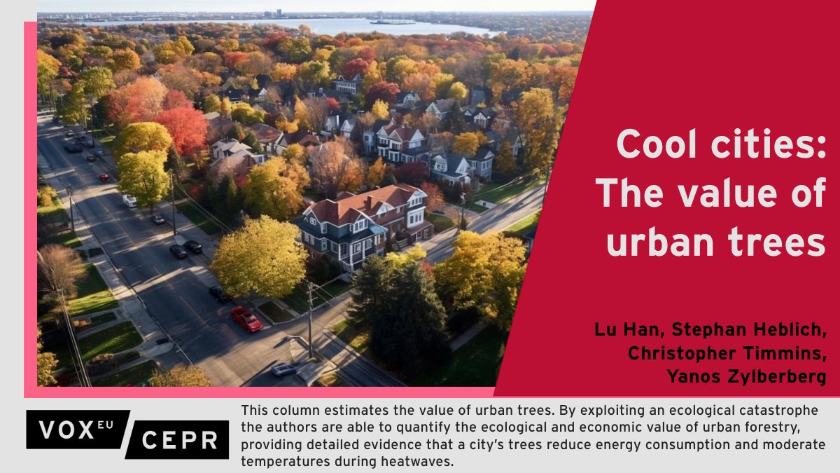 Ecosystem support provided by urban forestry is often omitted from #climate policies due to the difficulty in assigning to it a credible monetary sum. @LuHanEcon @UWMadison, @StephanHeblich @UofT, C Timmins @DukeU, Yanos Zylberberg @BristolUni ow.ly/gpaU50RnNq0