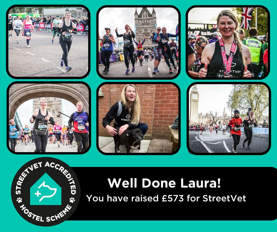 How incredible is our Hostel Manager, Laura?!
Laura completed the @TCSLondonMarathon & the @LondonLandmarksMarathon just two weeks prior in aid of #StreetVet 🥇
The funds that Laura has raised for #StreetVet will be a huge benefit to the StreetVet Accredited Hostel Scheme🐾🏡