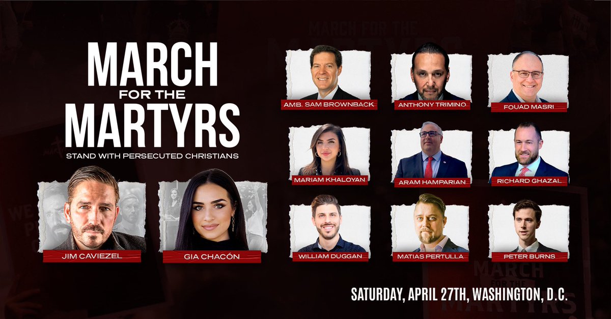 Join @IrfRoundtable friends at the #MarchforMartyrs tomorrow at 3 pm. @forthemartyrs 📢 Register: forthemartyrs.com/march Hear from @reallycaviezel @genuinelygia_ @SamuelBrownback @MatiasPerttula @indefchristians @peterburns_1861 @GC_Relief & many more!