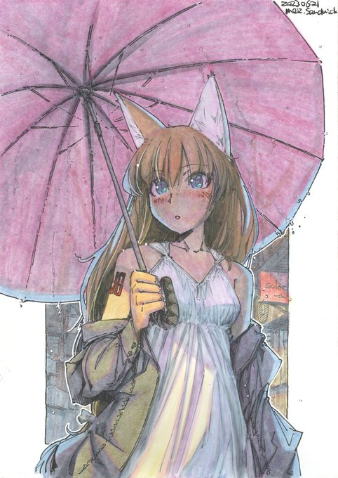 「blush holding umbrella」 illustration images(Latest)