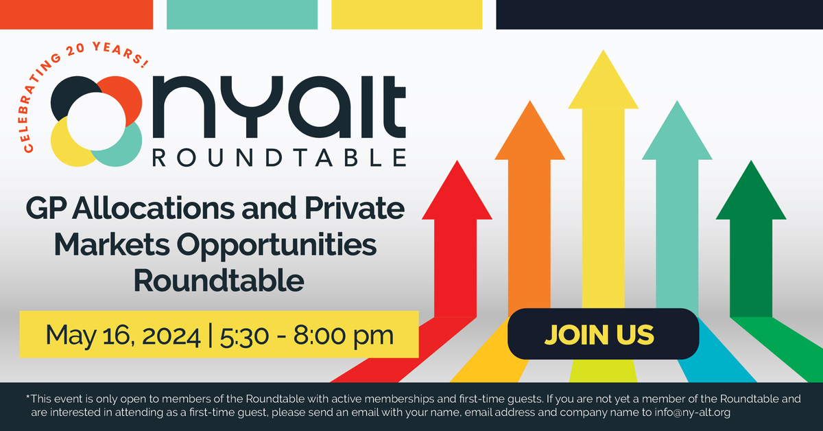 NY ALT is excited to host a GP Allocations and Private Markets Opportunities Roundtable on Thursday, May 16, 2024! This event gathers GPs, LPs, and other industry experts to discuss current trends and strategies across private markets.

Register now ➡️ ny-alt.org/events/gp-allo…