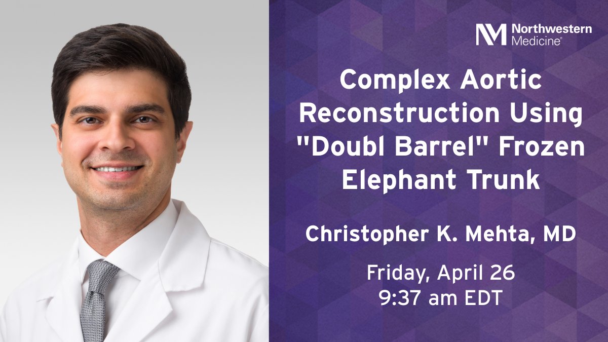 NMCardioVasc's tweet photo. At the @AATSHQ #AorticSymposium, join Chris K. Mehta, MD (@MehtaCK), for his presentation session, “Complex Aortic Reconstruction Using "Doubl Barrel" Frozen Elephant Trunk.” @AATSHQ #AATS24 #Aortic24 #NMatAATS. See the full schedule here: https://t.co/zMgq7ztmhk https://t.co/pk2n9Zd2us