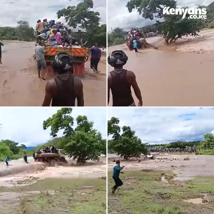 10 people on board a lorry ferrying sand swept away while crossing the flooded Muswii River in Kasikeu #flooding #Goteana