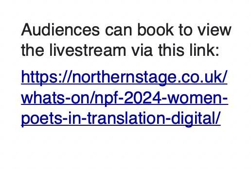 NPF 2024: WOMEN POETS IN TRANSLATION 10 May 2pm @northernstage
#BSLinterpreted
Both women in translation & translators have long been underrepresented in publishing
This event is celebrating 2 poets from Tbilisi, Georgia: Salome Benidze & Diana Anphimiadi
buff.ly/3xMBWuf