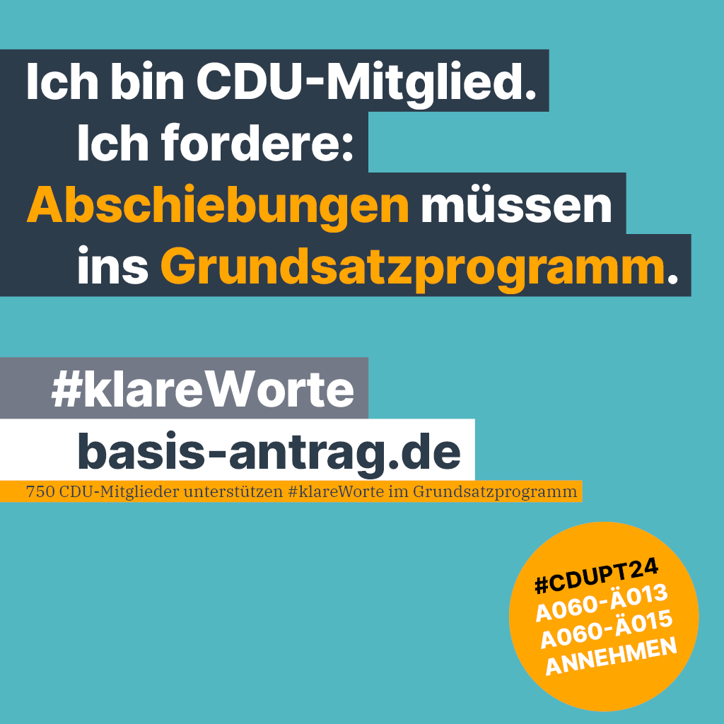 Auf dem Bundesparteitag der CDU (#cdupt24) muss das Wort Abschiebungen ins Grundsatzprogramm kommen! Es braucht #klareWorte.