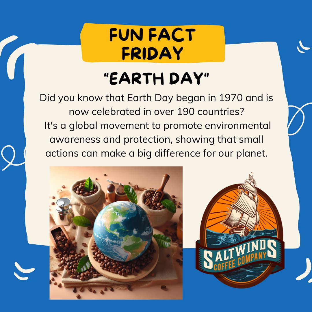 🌞✨ Ever wondered about the origin of earth day? Find out now! At Saltwinds we try to do our little part by developing our custom carbon capture technology which is desiged to extract the CO2 that is produced in the roasting process! #FunFactFriday #earthday