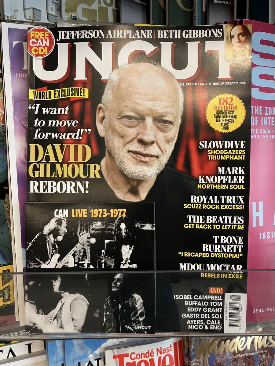 And in shops today, this blockbusting issue of @uncutmagazine. Come for the revelatory, world exclusive interview with David Gilmour, stay for Slowdive, T Bone Burnett, Royal Trux, Mark Knopfler, Beth Gibbons, Mdou Moctar and a wild live Can CD. All gates open!