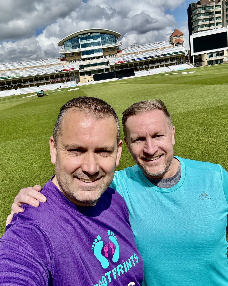 Im running 26 (.2) miles in 26 hours, 1 mile every hour on the hour until 1pm, as training for Coast2Coast Mile 1/26 at @TrentBridge Cricket Ground ✅ Raising funds for @footprintscec justgiving.com/page/desoldham… Huge thanks to Dan White & @MichaelTemps for the epic start