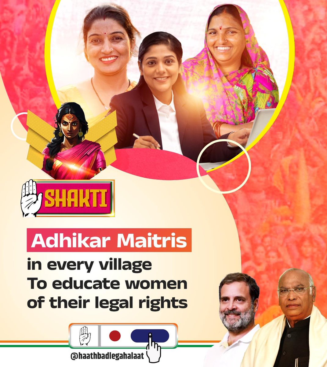 Congress will appoint Adhikar Maitris in every village to educate women of their legal rights; a crucial step towards empowerment and justice. 

#WomenEmpowerment #LegalRights #NaariNyay #CongressManifesto #CongressNyayPatra #HaathBadlegaHalaat