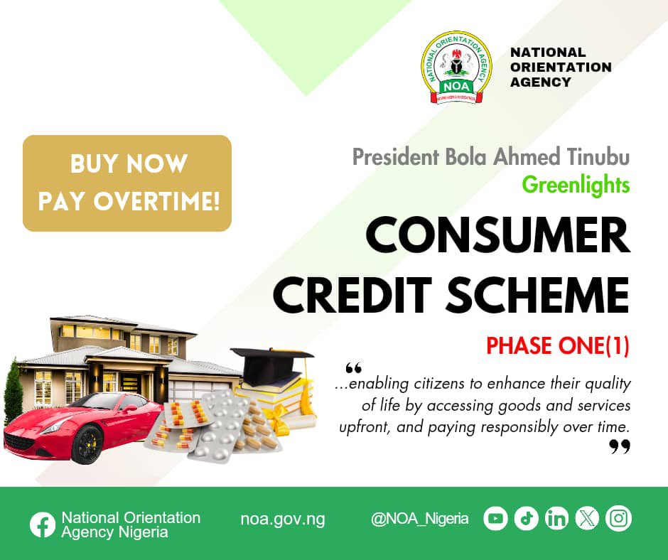 President Bola Tinubu has given the green light for the commencement of the initial phase of the Consumer Credit Scheme. This scheme is vital for modern economies as it empowers citizens to improve their quality of life by accessing goods and services upfront and responsibly…