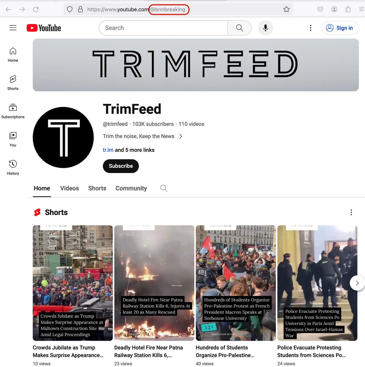 @trimfeed Trimfeed also has a YouTube channel, which until recently was named 'BNN Breaking', affiliated with plagiarism-intensive 'news' site BNN. The BNN-branded content has been deleted but the concept remains the same: cropped versions of other people's videos. twitter.com/conspirator0/s…