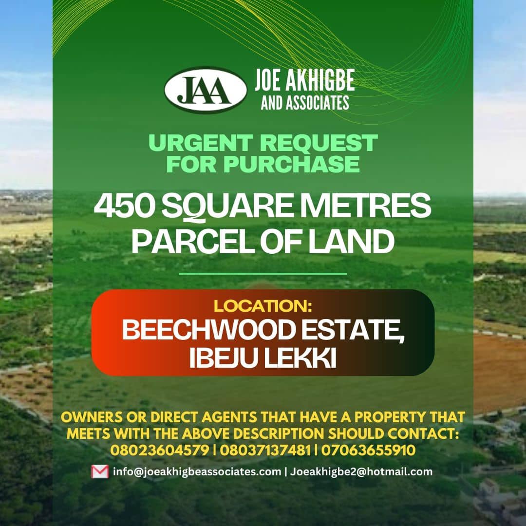 Urgent Purchase Request: Seeking a 450 square meters parcel of land in Beechwood Estate, Ibeju Lekki. Owners or direct agents with suitable properties, please contact: 0802 360 4579, 0803 713 7481, 0706 365 5910. 

#LandForSale #BeechwoodEstate #IbejuLekki #RealEstateLagos