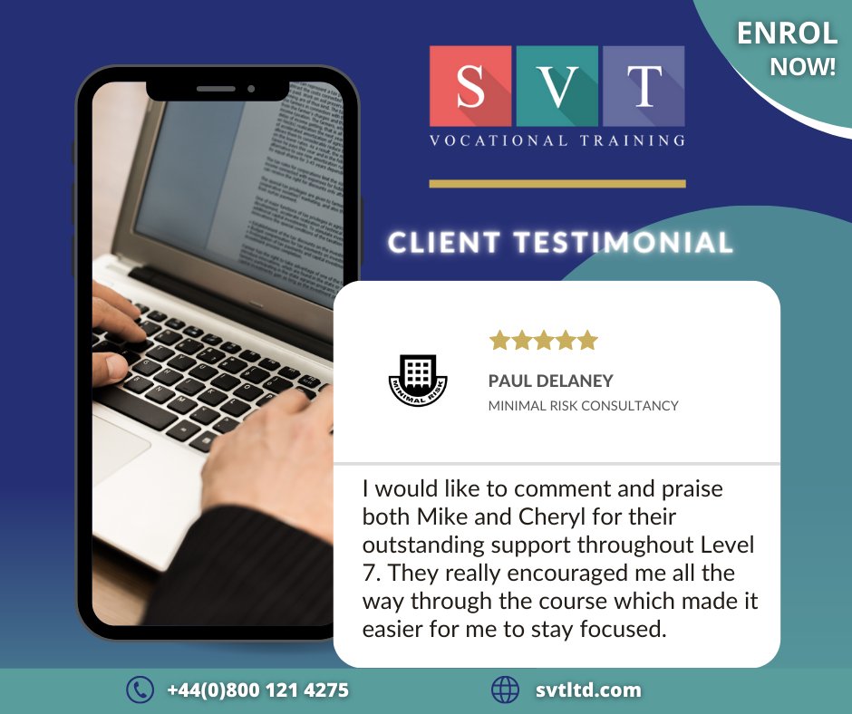 Paul Delaney from Minimal Risk Consultancy deserves a round of applause for his standout achievement in completing his CMI Level 7 NVQ Diploma in Strategic Management and Leadership with SVT. Well done! 🙌 Call the SVT team for details on +44(0)800 121 4275 #svtltd #management