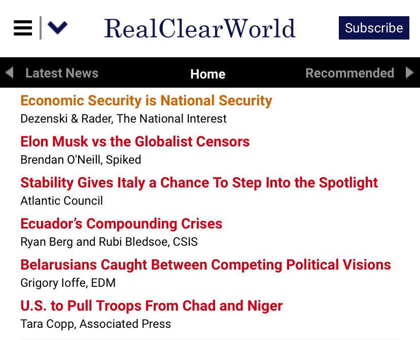 Glad to see @ElaineDezenski and David Rader’s work on #economicsecurity featured in @RealClearWorld.

See link below👇👇