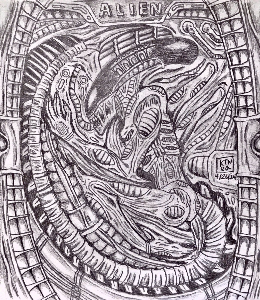 Happy #AlienDay !  To celebrate I made this sketch!  For this sketch, I borrowed elements from the works of HR Giger, the artist who designed the original Xenomorph!