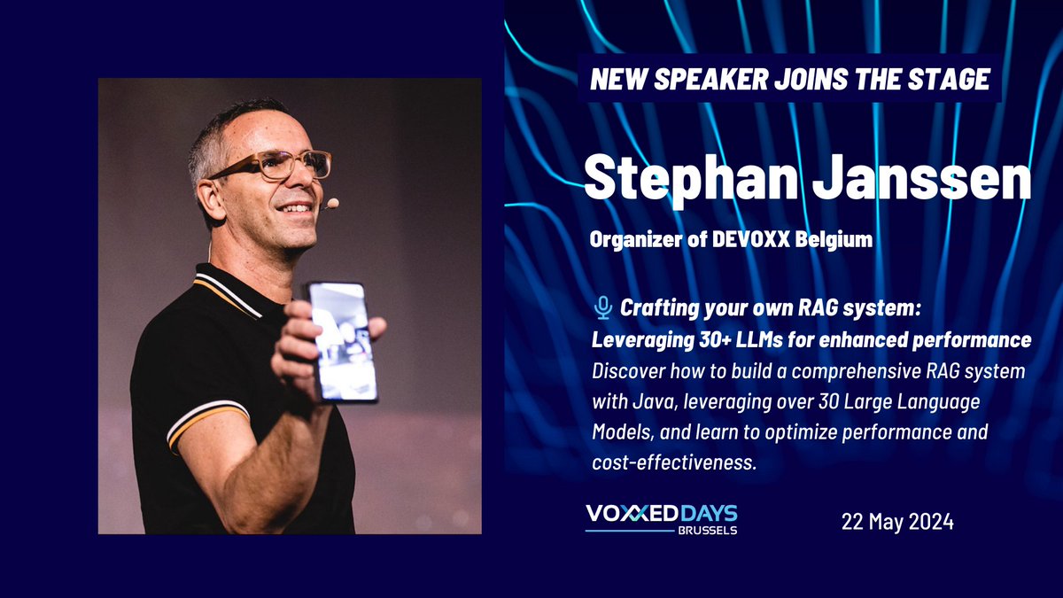 Stephan Janssen, @stephan007, founder of Devoxx Belgium, will be sharing his R&D journey and expertise in AI tools like Large Language Models and CNNs at #VoxxedDaysBrussels! 🚀
Don't miss out! 🎤brussels.voxxeddays.com