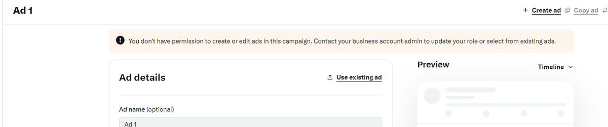 yaaasirk's tweet photo. @support I am facing this issue when i try to create ad with my account, while there is no business account admin who i have to ask for permission https://t.co/x4f3qo07mF